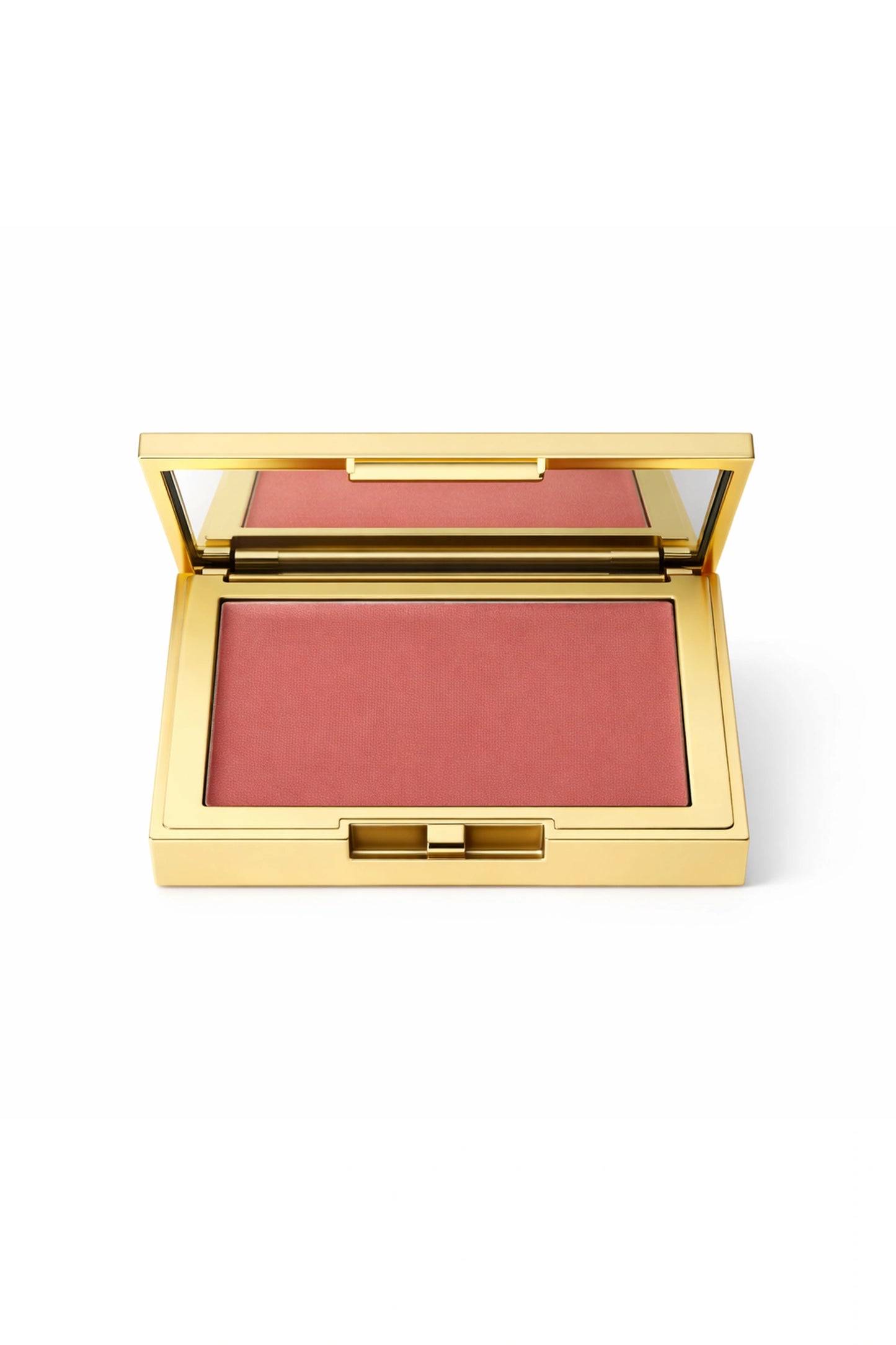 Honor the House Blush in shade 02 Rosé Muse - dusty rose pink shade in a luxury rectangular gold compact with mirror.