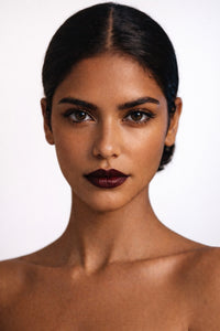 Caramel Flow vegan liquid foundation on beautiful Indian model with black hair by Honor The House