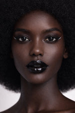 Nubian Goddess vegan liquid foundation on beautiful Ebony model with unique look by Honor The House