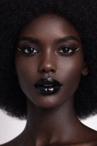 Nubian Goddess vegan liquid foundation on beautiful Ebony model with unique look by Honor The House