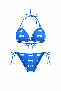 Honor The House Atlantic Blue Bikini with an off-white background.