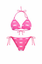 Honor The House Bubble Gum Pink Bikini with an off-white background.