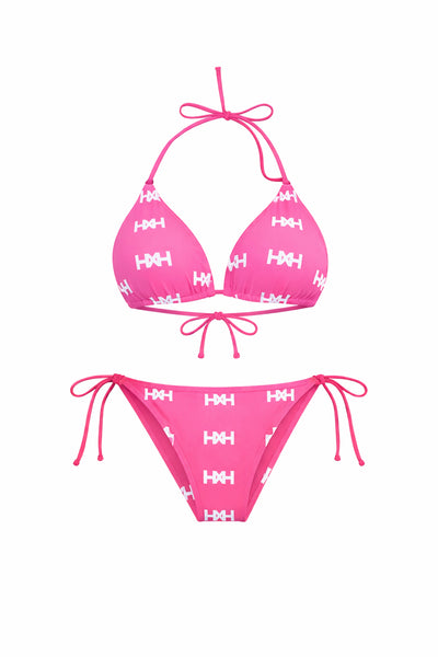 Honor The House Bubble Gum Pink Bikini with an off-white background.