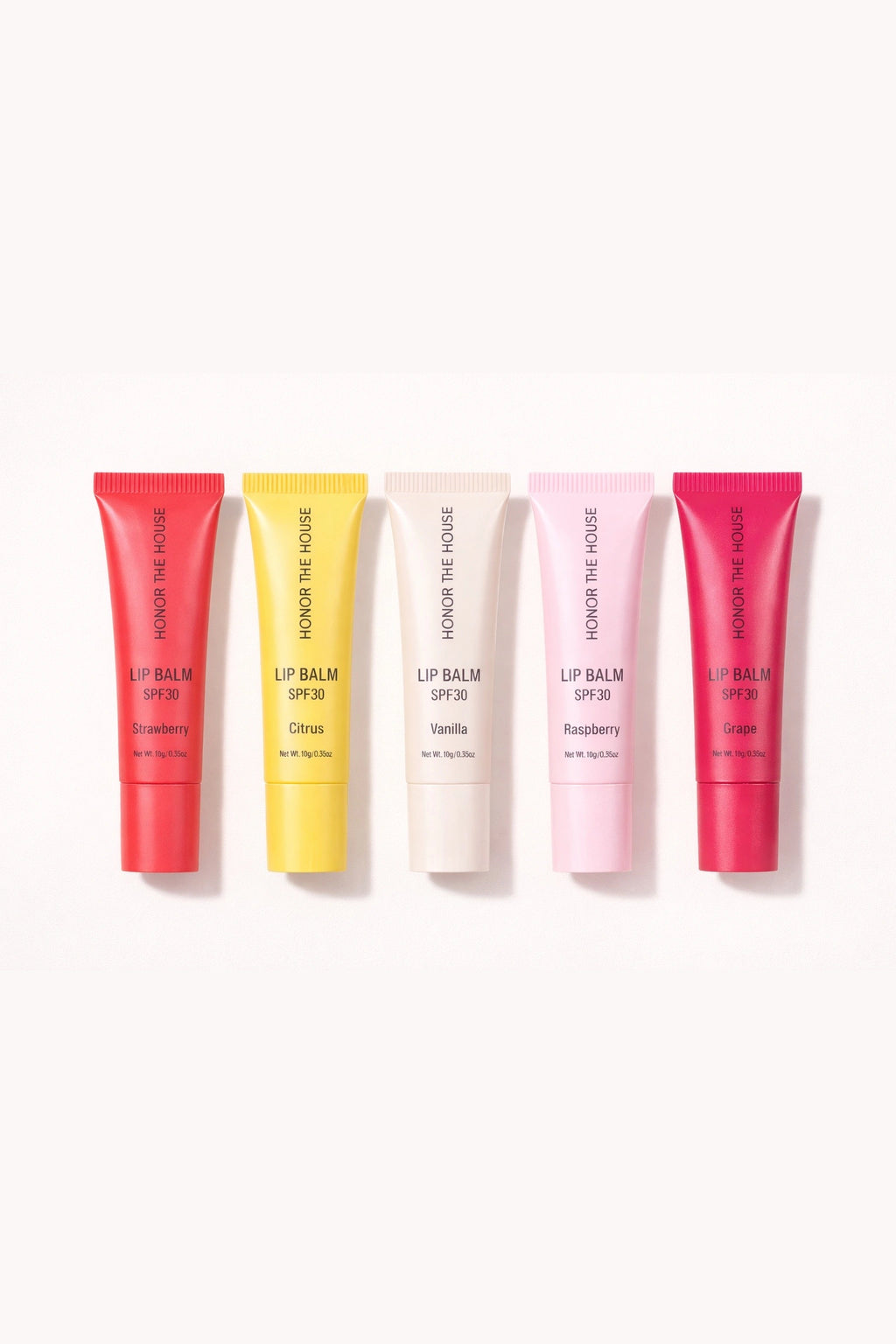 Honor The House Caribbean Sun SPF 30 Lip Balms full collection lineup with an off-white background.
