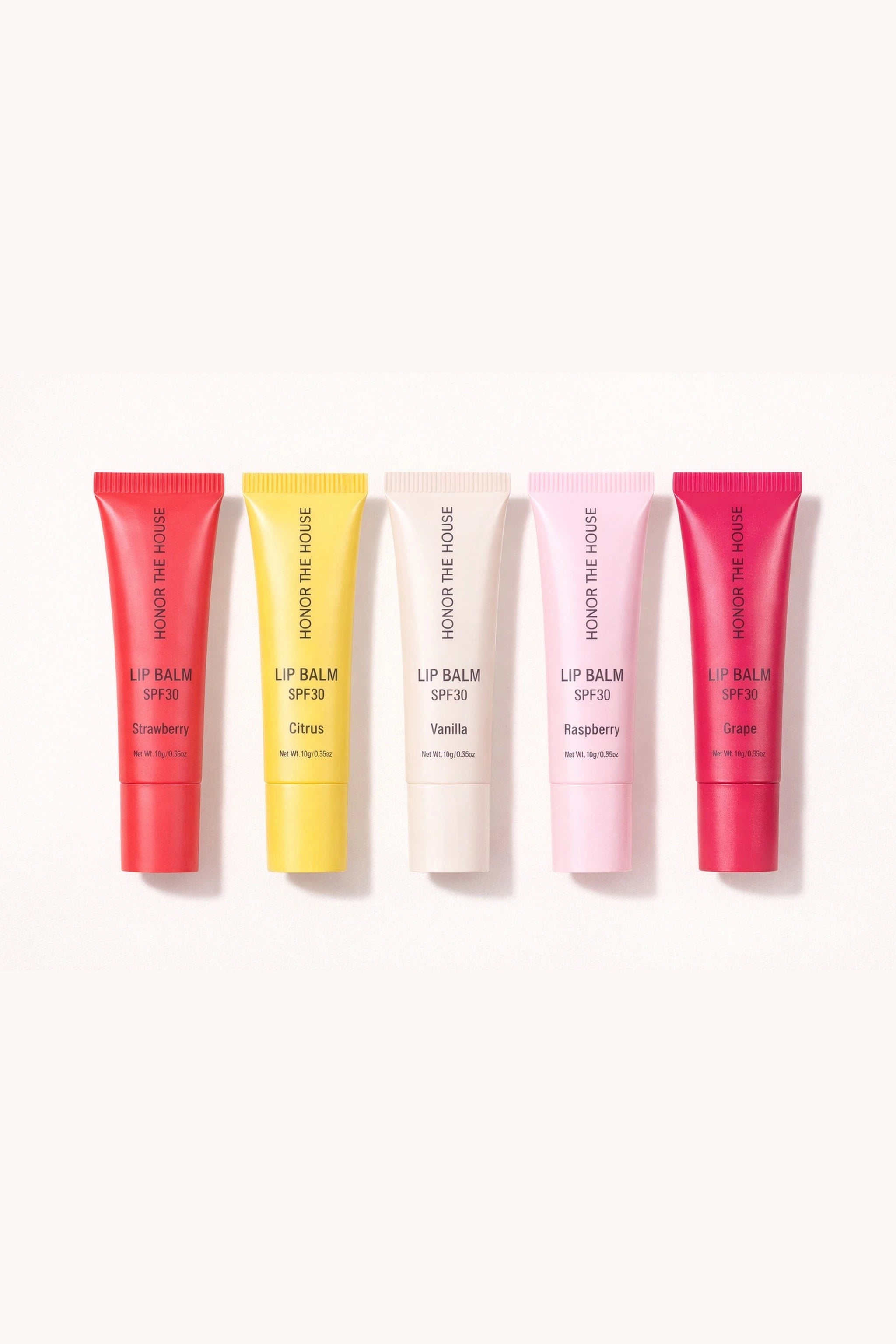 Honor The House Caribbean Sun SPF 30 Lip Balms full collection lineup with an off-white background.