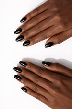 Umbreon Black vegan nail polish on Ebony model hands by Honor The House