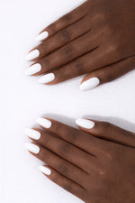 Cloud White vegan nail polish on Ebony model hands by Honor The House