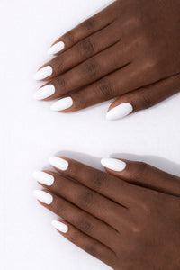 Cloud White vegan nail polish on Ebony model hands by Honor The House