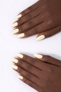 French Vanilla vegan nail polish on Ebony model hands by Honor The House