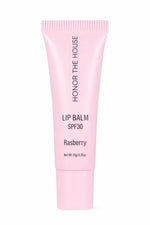 Honor The House Caribbean Sun SPF 30 Lip Balm Rum Raspberry flavor in its product packaging with off-white background.